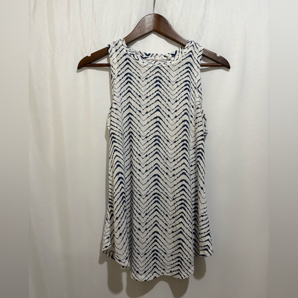 Athleta Wide Strap‎  Tank Top  White & Blue Athleisure Women's Size Small